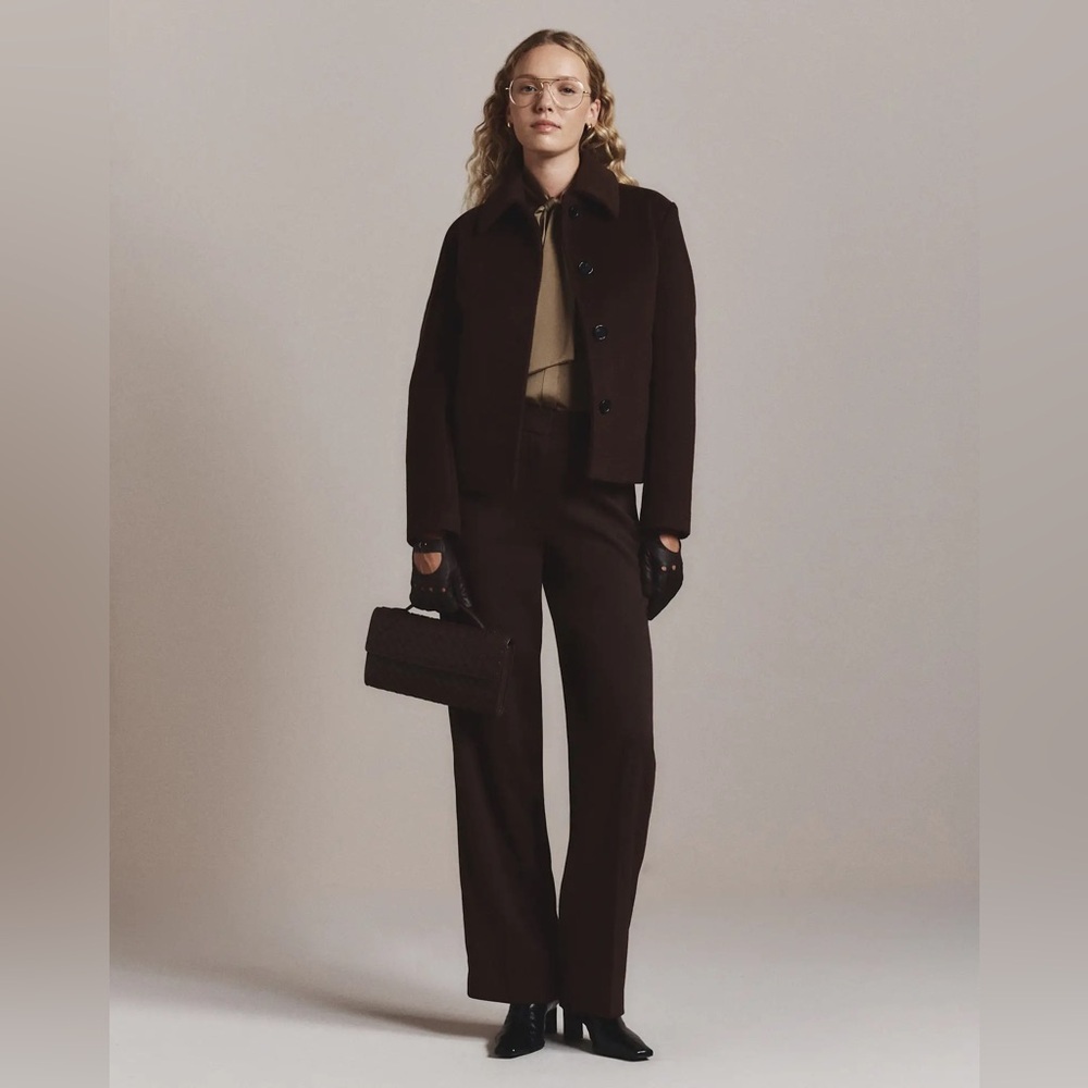 Quince Stretch Crepe Classic Wide Leg Trouser Pants Coffee Bean Brown Size 4 30”